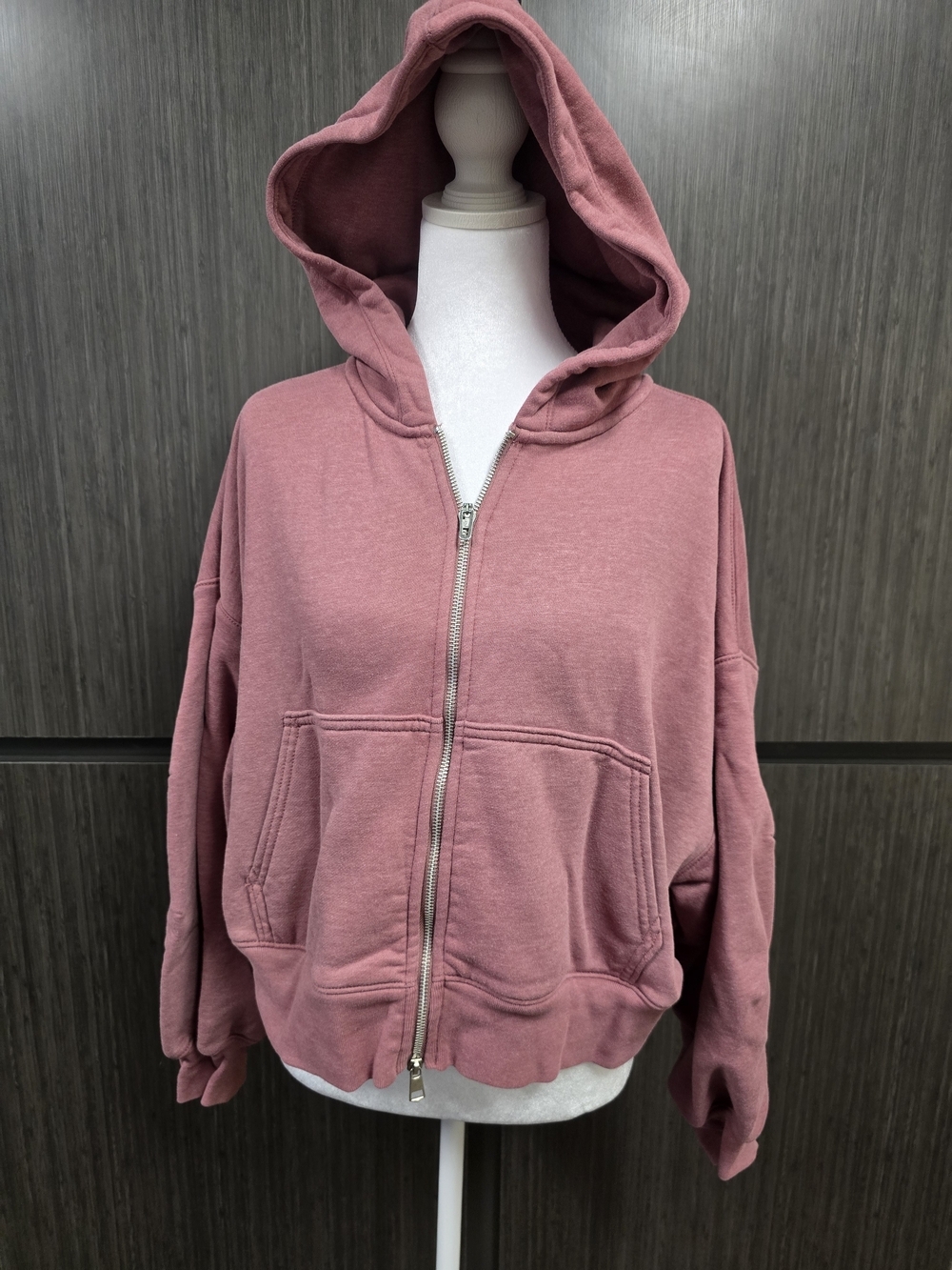 American Eagle AE Women's XS Oversized Full Zip Hoodie Mauve Pink